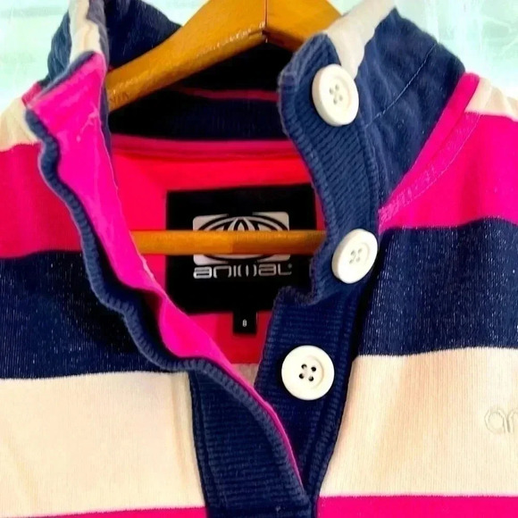 ANIMAL Women’s 8 Medium Cotton Blue Pink Striped Button Quarter Pullover - Picture 6 of 11